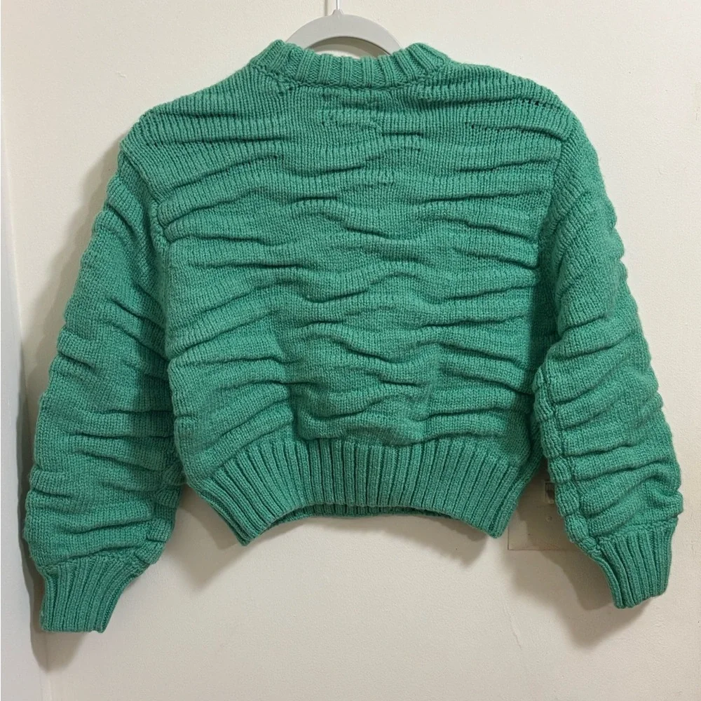 Zara Mint Green Girls Quilted Chunky Knit Swaeter Size 9-10 Years - Picture 2 of 6